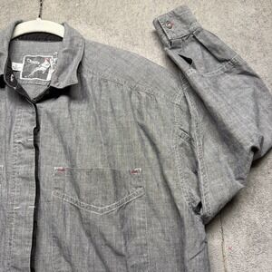 Women's Gray Button Up Shirt 100% Cotton Long Sleeve Casual Workwear Large